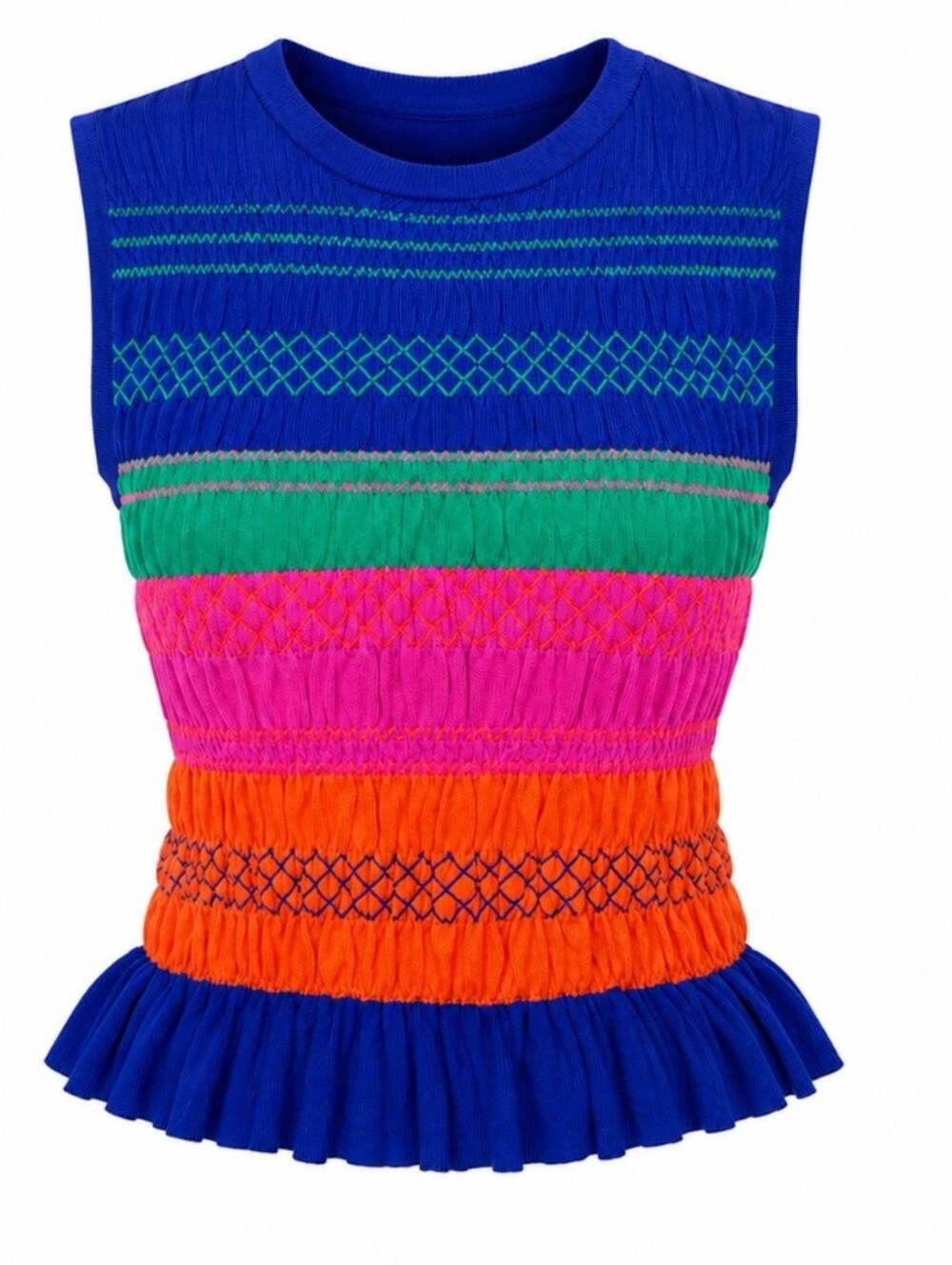 ZARA Colorful Smocked Ruffle Sleeveless Top